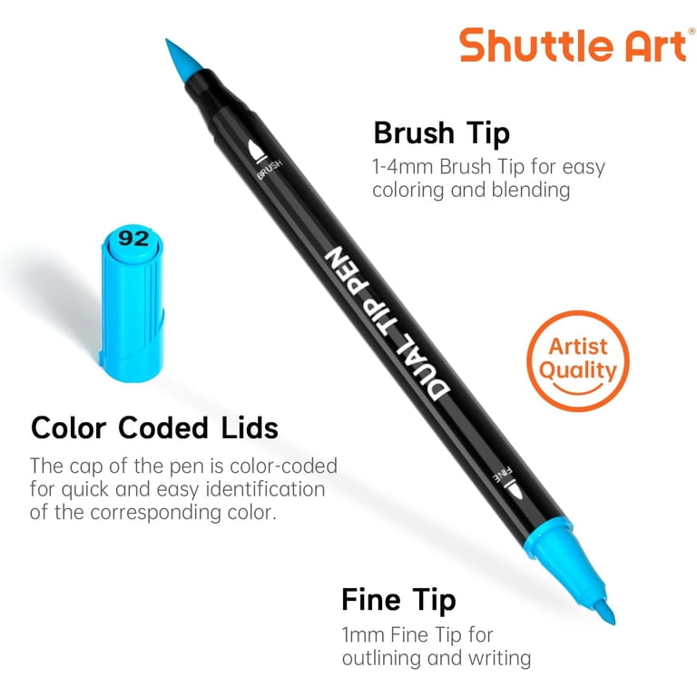 Shuttle Art Dual Tip Brush Pen Set with 96 Vibrant Colors, Pen