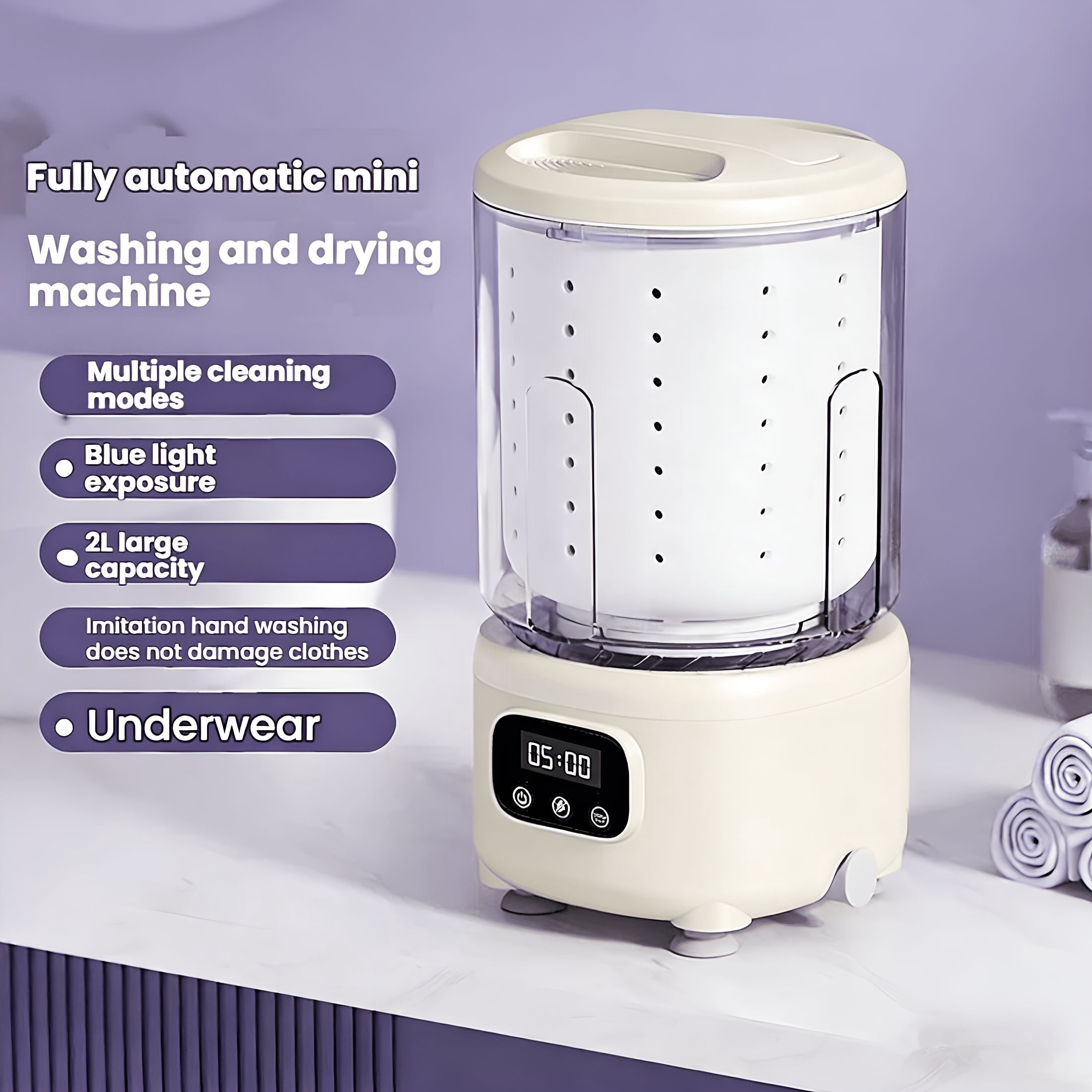 HIBIBUD 2026 New Mini Washing Machine 2L Portable Washer and Dryer for Travel and Dormitory Cordless Underwear and Socks Washing and Drying Portable Mini Washing Machine