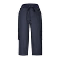 thumbnail image 3 of Pants for Women Work Drawstring Cropped Cargo Capris With Pockets for Outdoor Hiking Palazzo Wide Leg Pants, 3 of 4
