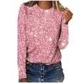 thumbnail image 3 of Feancey Sequin Printed Tops for Women Long Sleeve Crewneck T-shirt Sparkly Glitter Party Blouses Dressy Casual Three Quarter Length Tee Shirts Pink L, 3 of 5