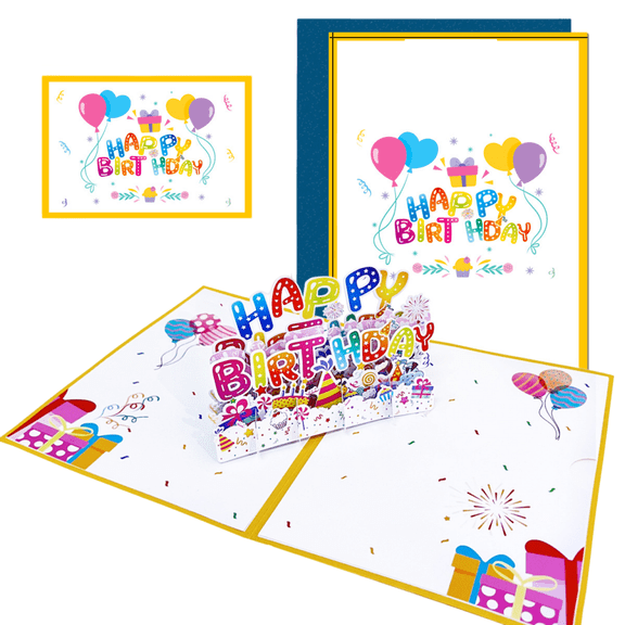 3D Pop Up Happy Birthday Card, Blank Unique Birthday Greeting Card with Envelope, for Kids, Women, Men, Family & Friends
