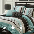 thumbnail image 5 of Lanco Moroccan Aqua/Brown/Light Blue 8-Piece Comforter Set, Grey, Queen, Striped/Geometric Patchwork, 5 of 9