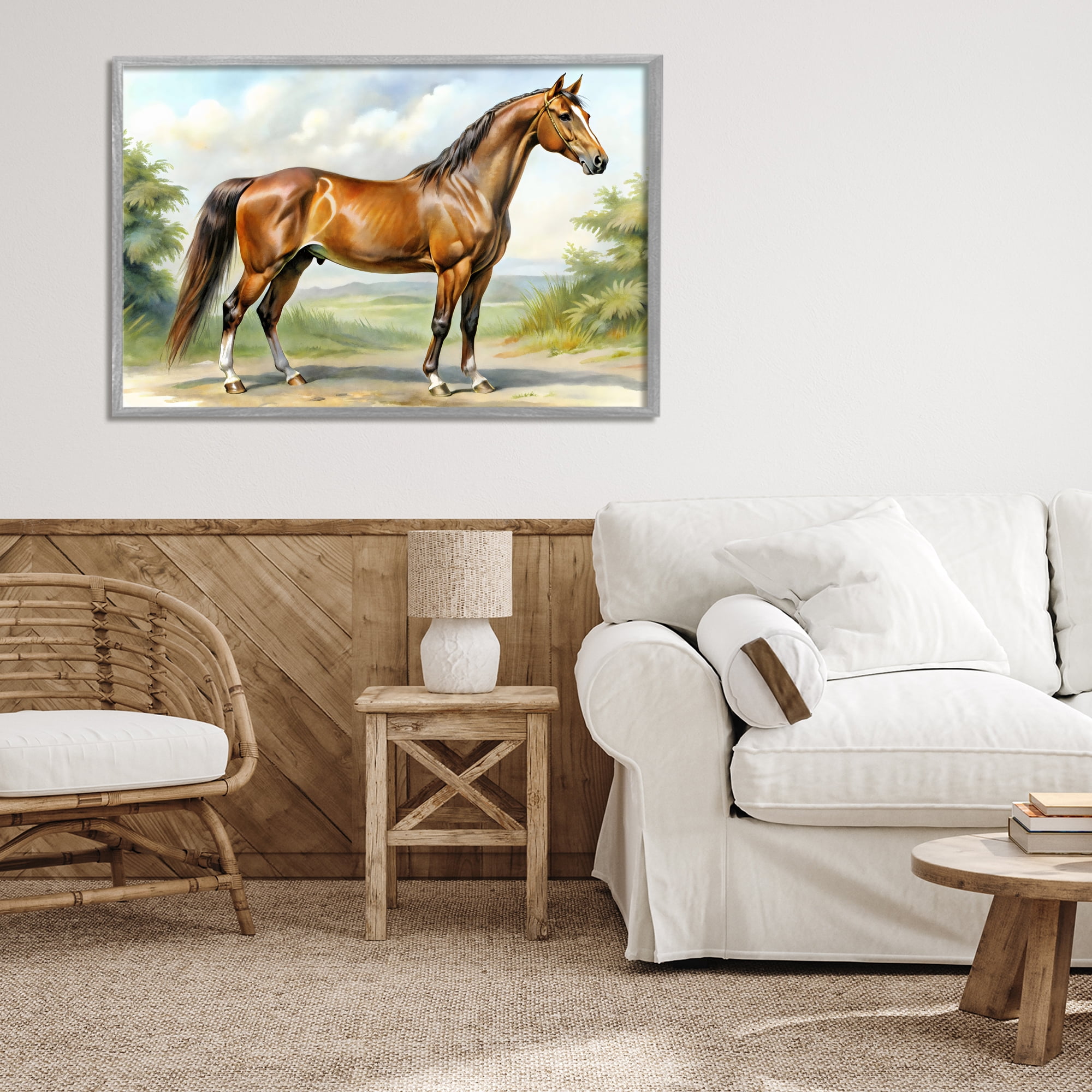 Stupell Industries Majestic Horse in Pastoral Landscape Gray Framed Giclee Art, design by Creative Studio