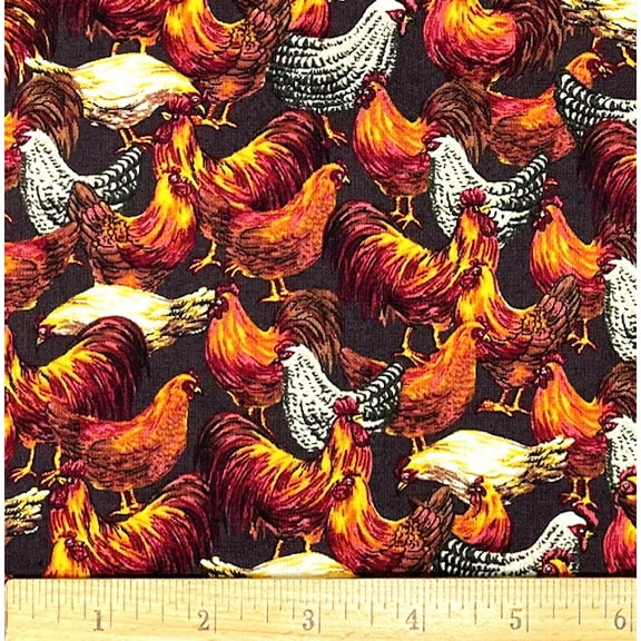 1 Yard - Roosters & Hens Chickens on Brown Cotton Fabric (Great for Quilting, Sewing, Craft Projects, Throw Pillows & More) 1 Yard X 44" Wide
