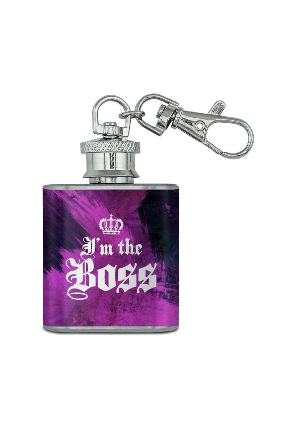 I'm The Boss with Crown Stainless Steel 1oz Mini Flask Key Chain