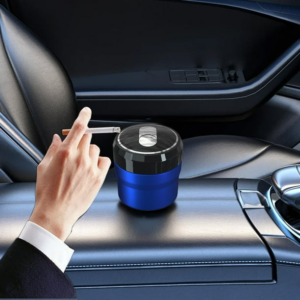 Cenicero automotriz con revestimiento interior de cerámica y tapa abierta. Cenicero automotriz con luz LED y retardante de llama. Cenicero automotriz de metal.