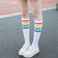 thumbnail image 3 of WEAIXIMIUNG Chaussettes de Soccer Rouges Jeunesse 1 Paire Cuissardes au-Dessus du Genou Rayure Arc-en-Ciel Chaussettes de Soccer pour Filles Noir Blanc, 3 of 9
