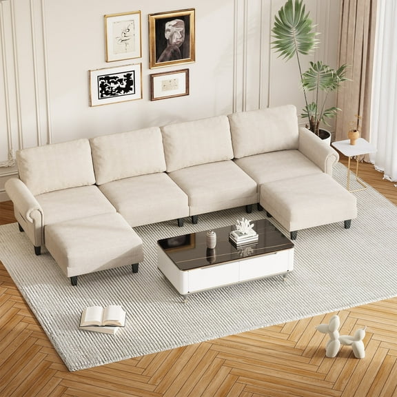 HOMREST Dutch Velvet 4-Seat Sofa Sectional Couch Set with Storage Ottoman, L-Shaped Couch Bed for Living Room Coffee