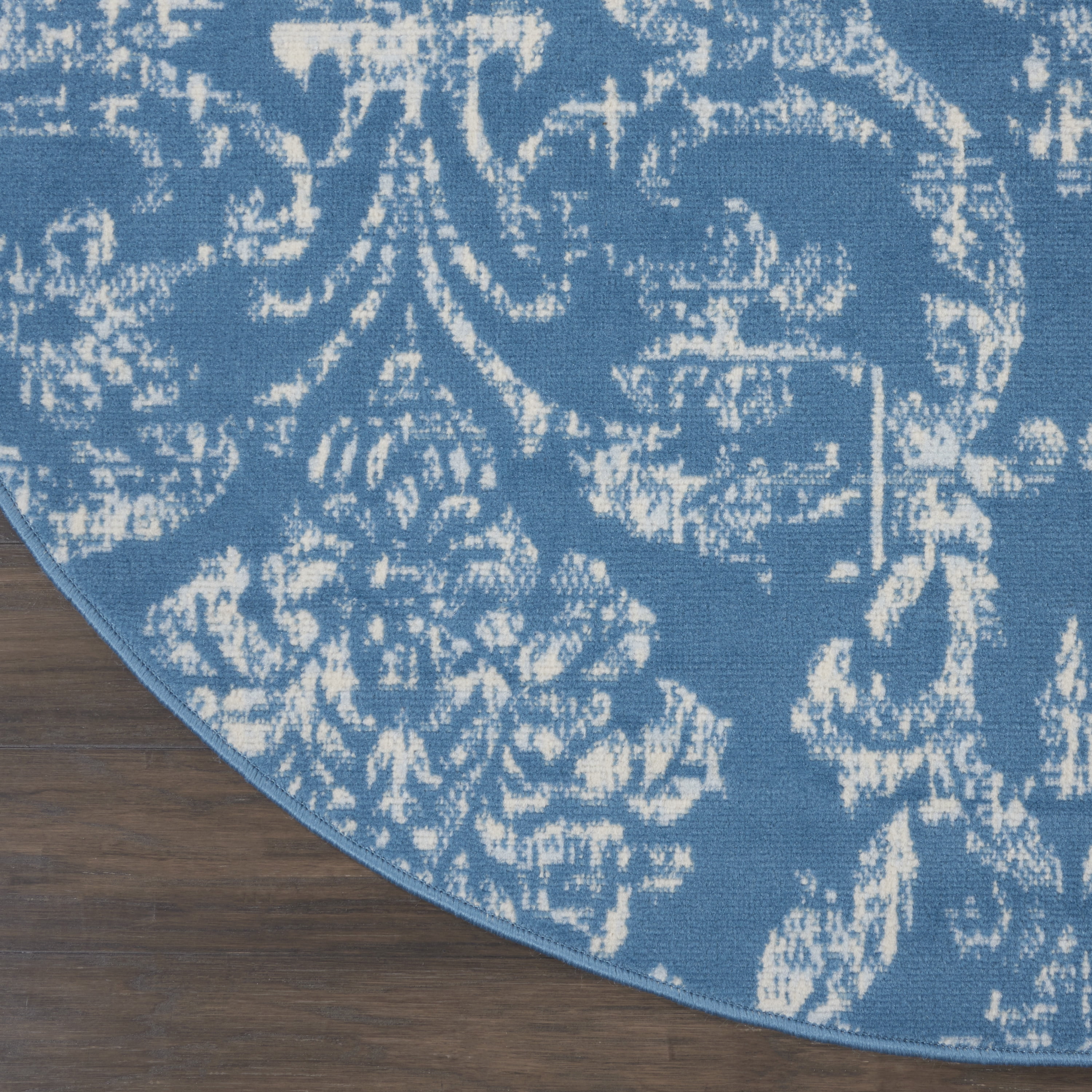 Nourison Bliss Vintage Farmhouse Blue 5'3" x Round Area Rug, (5' Round)