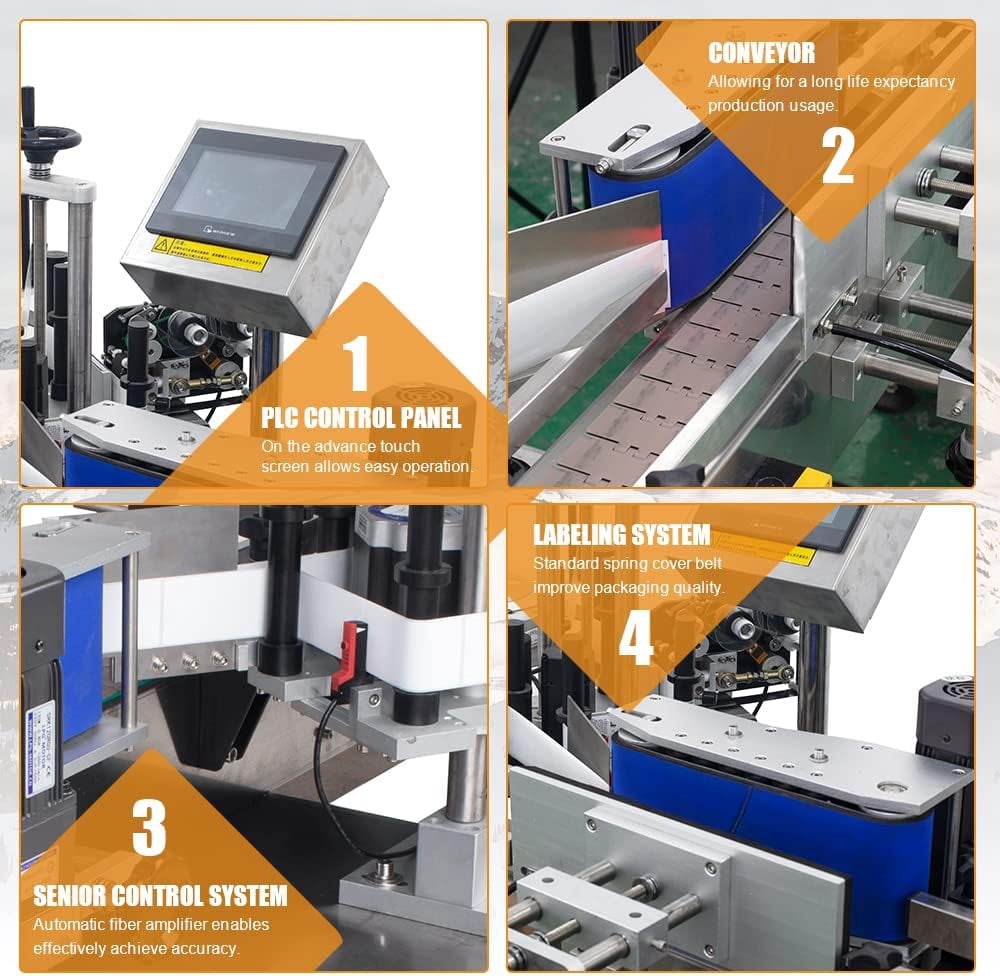 Automatic Round Bottle Labeling Machine - 110V - @80-100 pcs/min - Label Adjustable : 10-110 mm(H) / 15-300mm(L) - Label Sticker - for Bottle Can and Wine Package Equipment