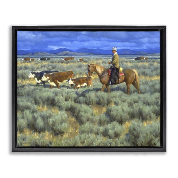 Stupell Industries Traditional Cowboy Rounding Cattle Black Floating Frame Canvas Art, 21 x 17, by Jimmy Dyer