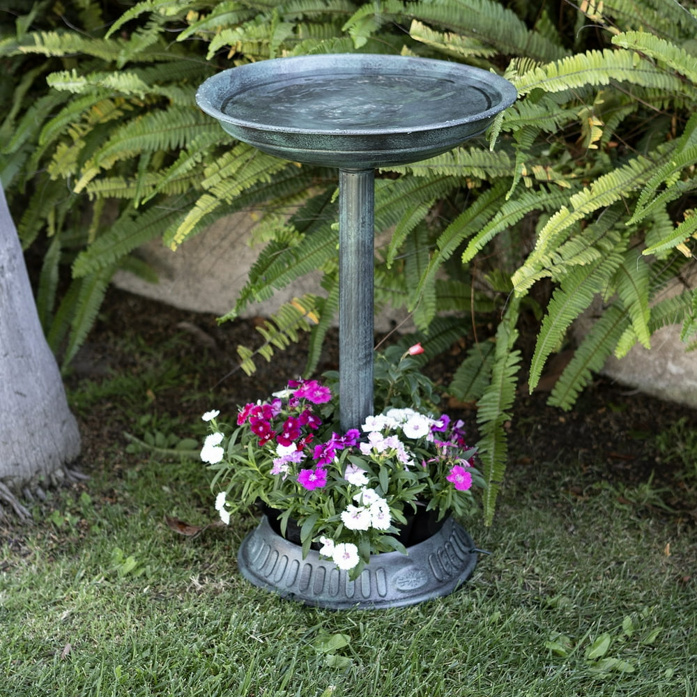 Alpine Corporation Plastic Bird Bath with Plant Adaptability, Green ...