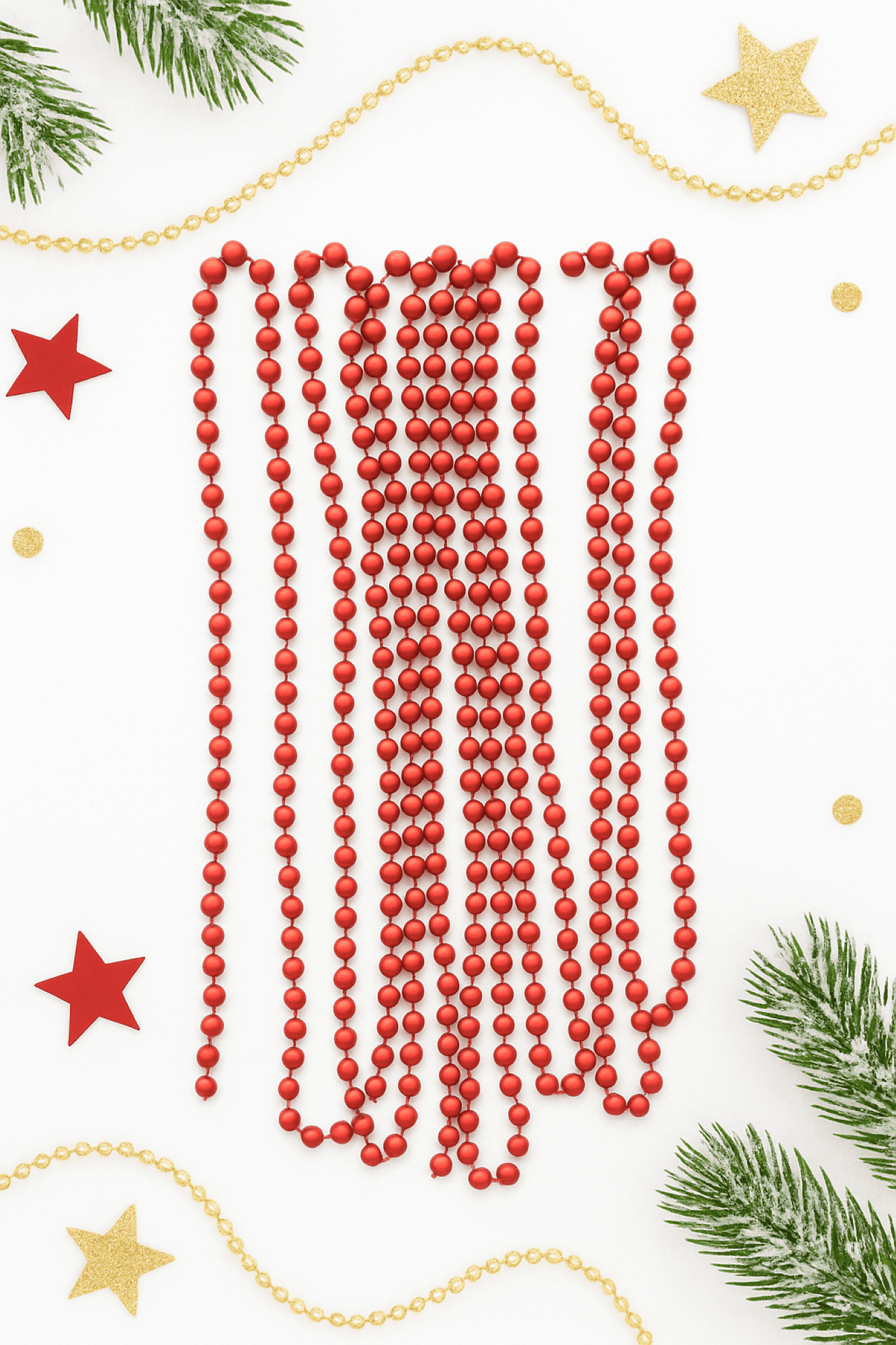 Holiday Time 18-Foot Matte Red Beaded Garland for Christmas Trees and Holiday Decorating, 18ft Matte Red Beaded Garland