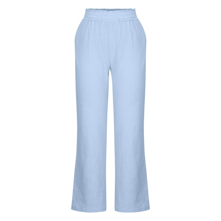 Hfyihgf Womens Casual Loose Wide Leg Palazzo Pants High Waist Smocked Flowy  Trousers with Pockets(Light Blue,XXL)
