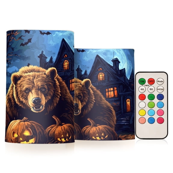 BZSMCE Flameless Candles LED Lights Angre Brwon Bear and Pumpkin Creativity Battery Candles