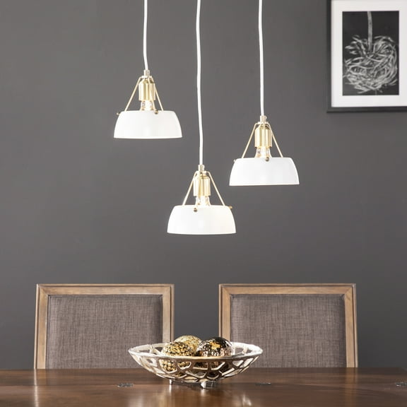 SEI Furniture Renmarco 3-Light Cluster Pendant in White/Antique Brass