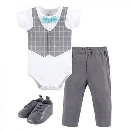UPC: 0660168720532 | Little Treasure Baby Boy Cotton Bodysuit  Pant and Shoe 3pc Set  Mint Bow Tie  0-3 Months