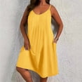 thumbnail image 2 of Beach Dresses for Women Fashion Solid Color Large Round Neck Sleeveless Dress With Strap And Round Neck Dress Loose Flowy Beach Sundress Gold (Size:L-5XL), 2 of 6