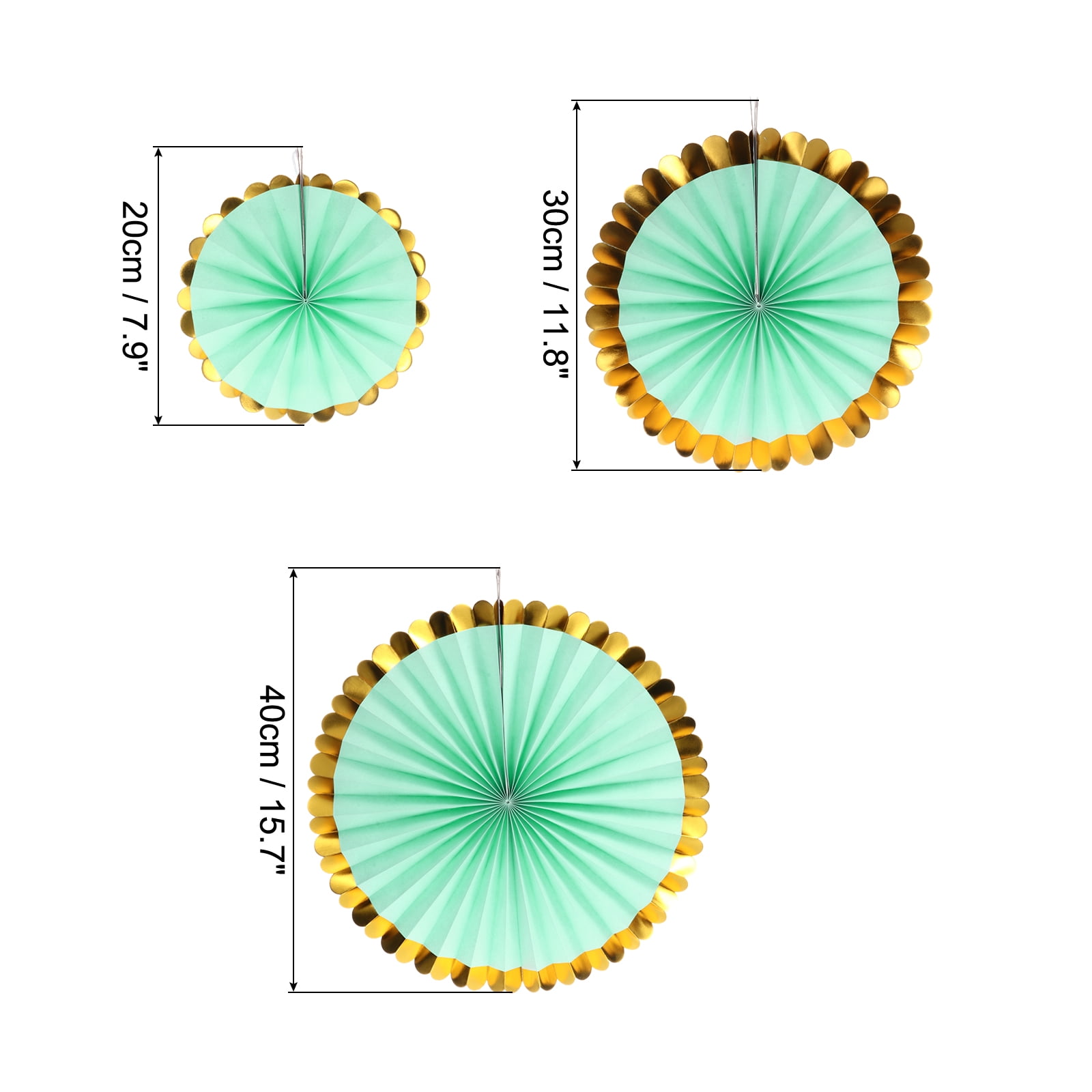 Unique Bargains Round Pattern Garlands Hanging Paper Fans Set Green