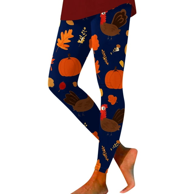 GDREDA Leggings de Fête Graphiques Amusants pour Femmes Action de Grâce Marine,G