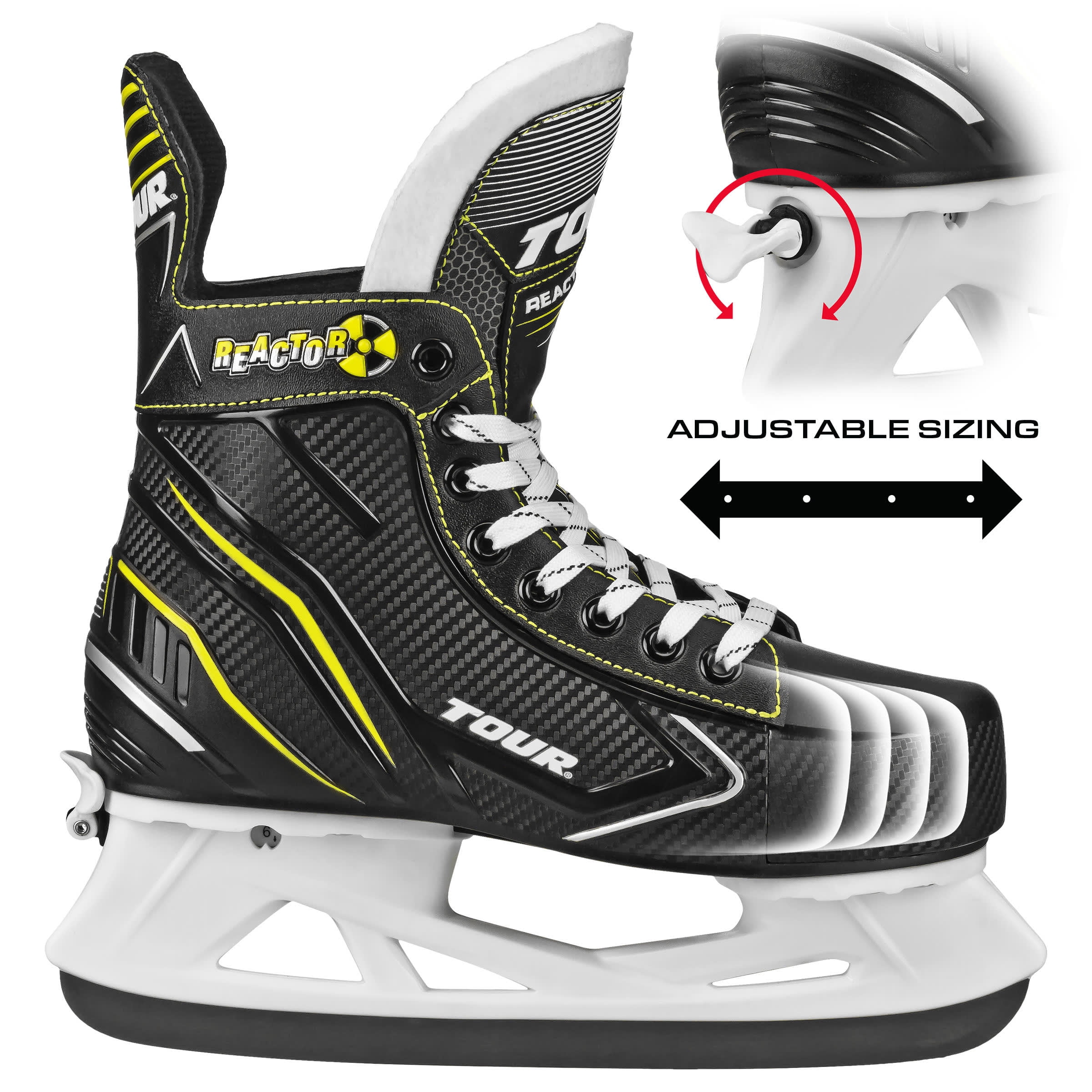 Tour Reactor Youth Hockey Adjustable Ice Skate Black size Small 13J-3