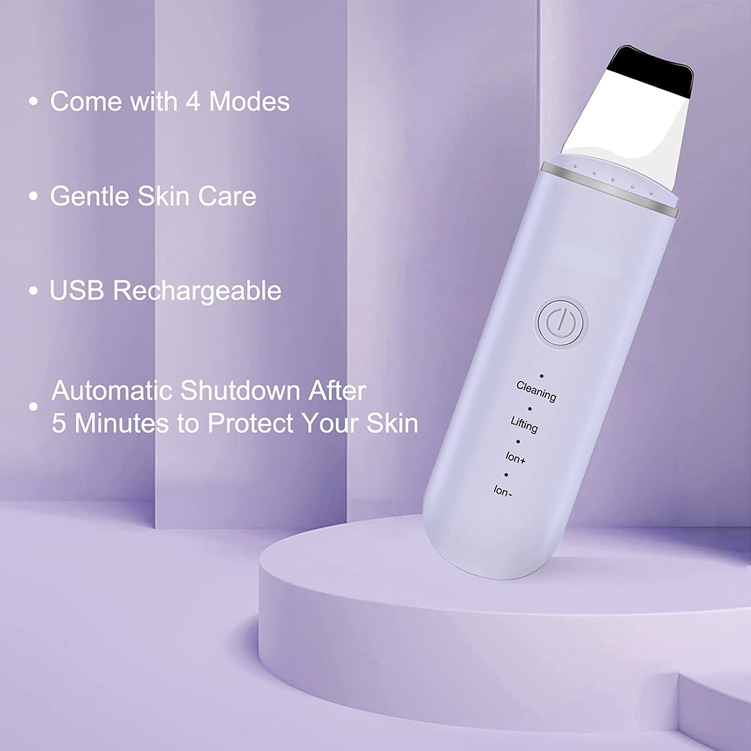 Skin Scrubber Spatula, Facial Scrubber for Pore Cleaning, Gentle Skin Care Tools with 4 Modes, Portable USB Rechargeable, Included 2 Silicone Covers