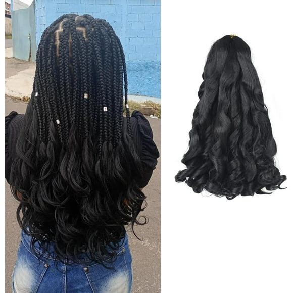 shiyou-Short French Curly Boho Braiding Hair 14Inch Loose Wavy 5 Packs #1B Black Bouncy Braiding Hair French Curl Braids Synthetic French Curl Crochet Hair Extensions (Black, 14inch)