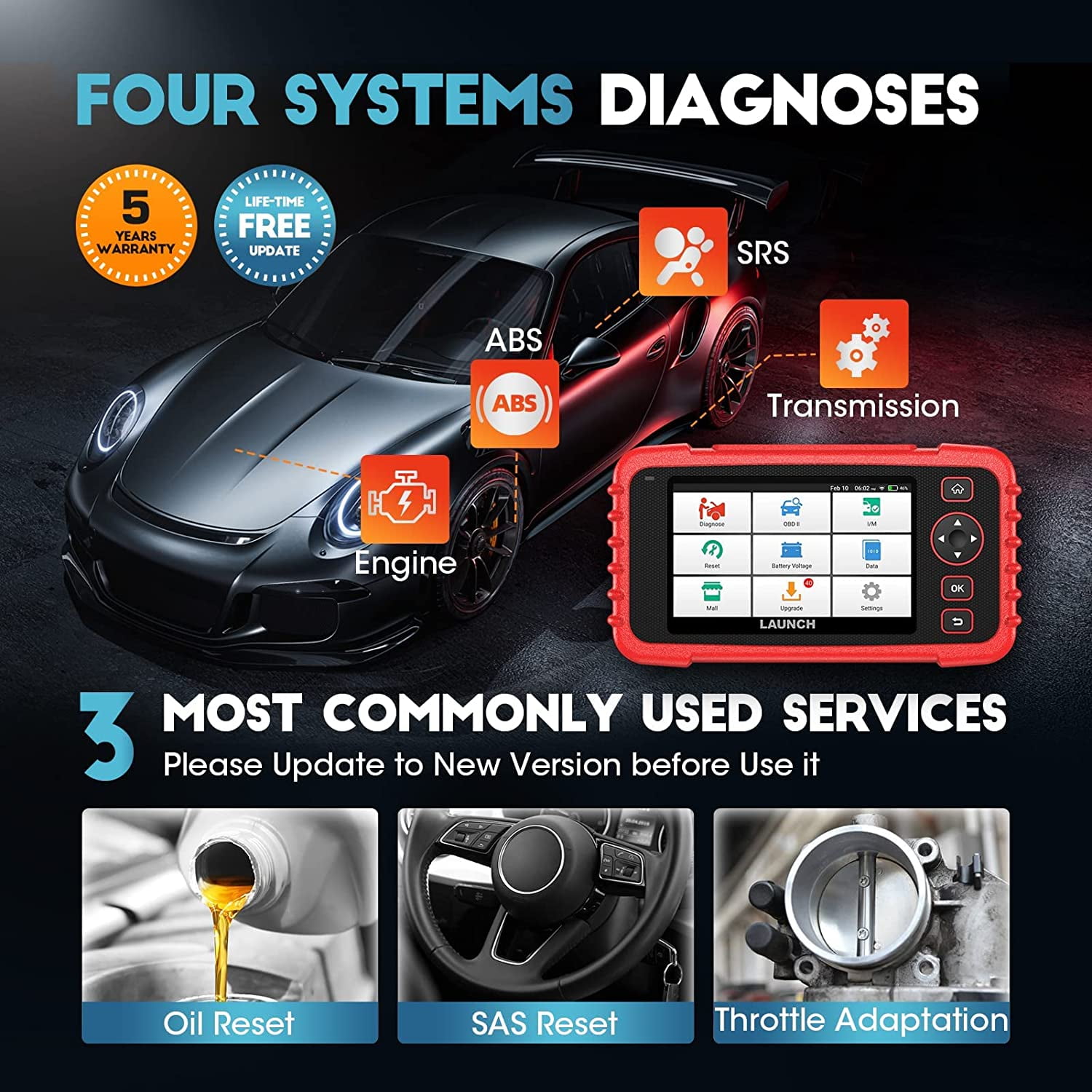 Launch CRP123X Elite OBD2 Scanner Car Diagnostic Code Reader ABS