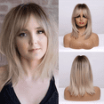 thumbnail image 5 of Dopi 14" Short Bob Wigs for Women Straight Short Blonde Wigs with Bangs Synthetic Wefted Wig Caps, 5 of 10