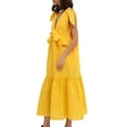 thumbnail image 2 of Robe Maxi à Étages Sans Manches à Col en V pour Femme, Plage, à Bretelles à Nouer, Smockée, Longue, Plissée, Robe d'Été Jaune G, 2 of 9