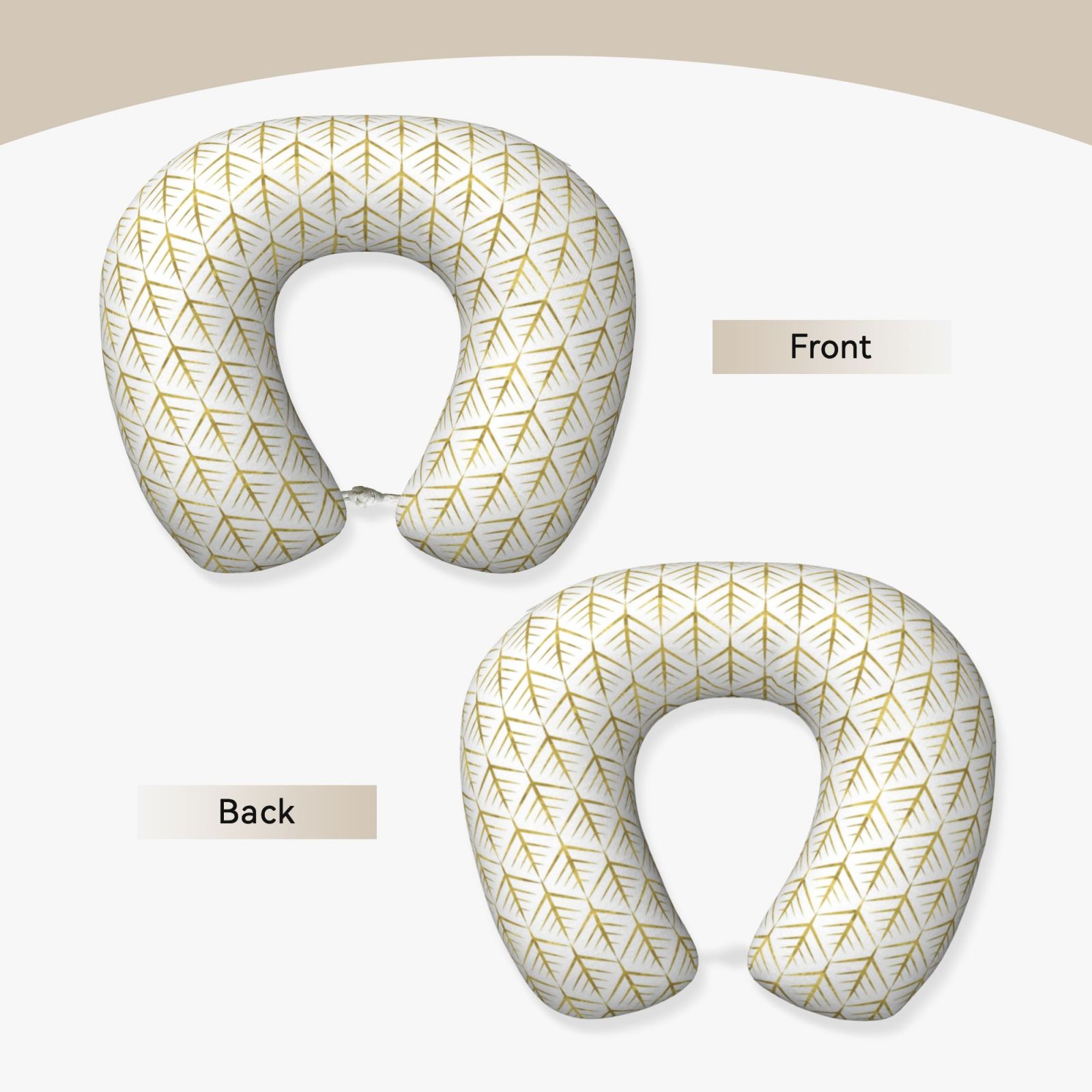 Xecao White And Gold Geometry Print Memory Foam Cervical Neck Pillow Versatile U-Shaped Pillows for Home,Office,Camping,Travelling,Soft Washable Cover