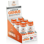 Shot of Genius - Nootropic Energy Shots | The Smart Energy Drink for Men & Women w/ Alpha GPC & Blueberry Extract | Extra Strength Brain Boost Supplement | Spark Focus & Support Mood - Sugar Free -6ct