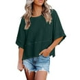 thumbnail image 4 of QLEICOM Women's Summer T Shirts Crewneck 3/4 Sleeve Basic Tops Solid Color Loose Tees Blouse, 4 of 5