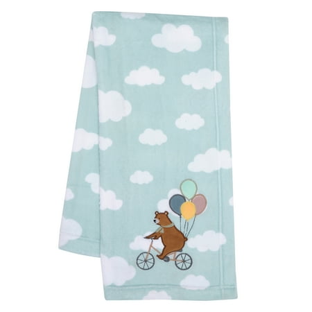 UPC: 0084122015548 | Bedtime Originals Up Up & Away Bear/Balloon/Cloud Soft Blue Fleece Baby Blanket