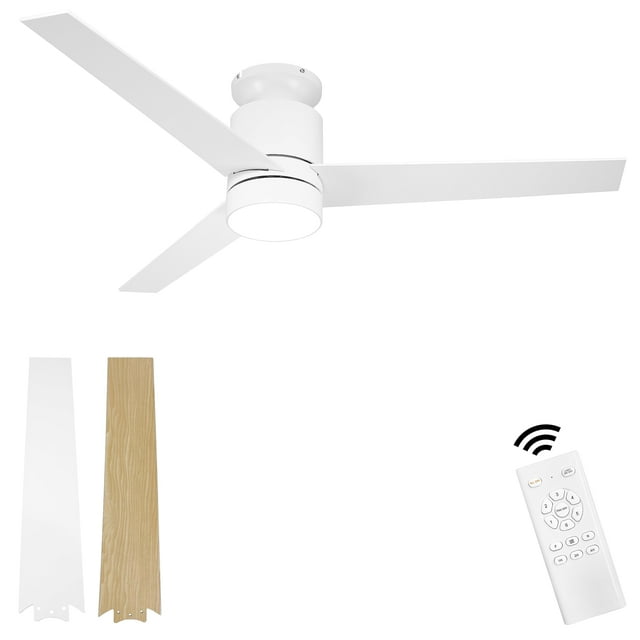 Ohniyou Ventilador de techo de 52 pulgadas con luz y mando a distancia, 6 velocidades de viento, 3 temperaturas de color regulable LED ventilador de techo para uso en interiores al aire libre (blanco)