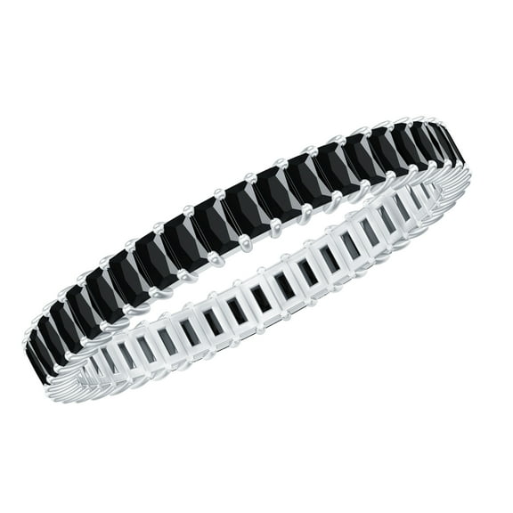 Natural Black Onyx Full Eternity Ring, Baguette Black Onyx Ring for Women (2.75 CARAT, December Birthstone, Rosec Jewels), 925 Sterling Silver, US 4.00