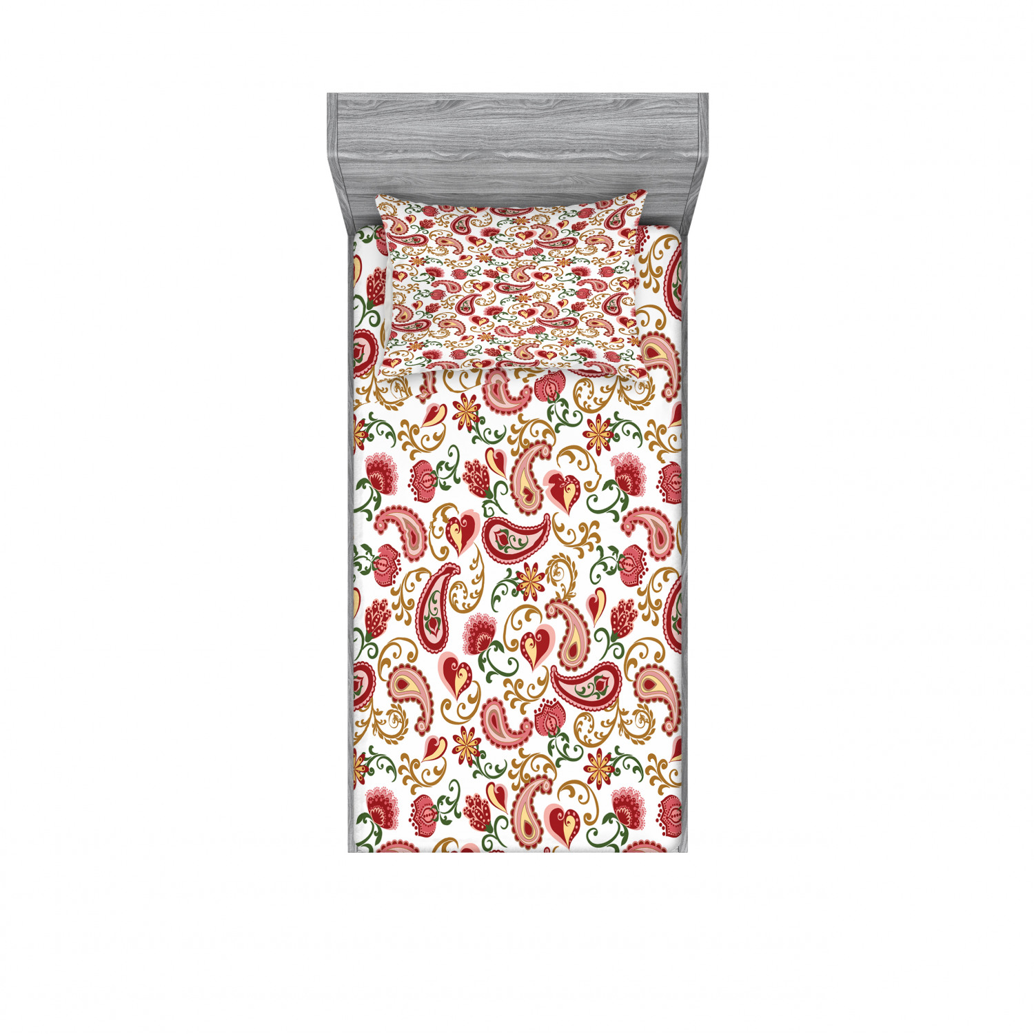 Ambesonne Paisley Flat Sheet Soft Comfortable Top Sheet Decorative Bedding 1 Piece Red and Pale Pink Style Rose and Swirled Floret Buds Bohemian Lady Feminine Art Print Twin Size