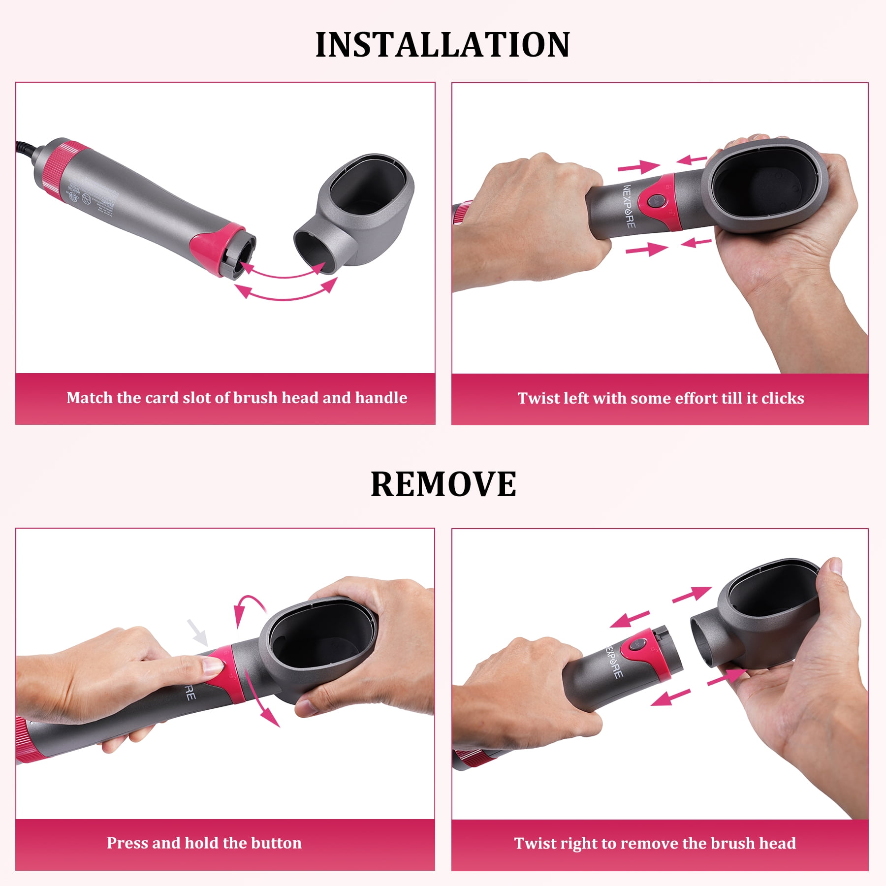 NEXPURE Hair Dryer Brush Set, 1" 5 in 1 Hot Air Brush, Drying, Volumizer Hair Styling Tools, Gray