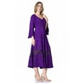 thumbnail image 4 of Sakkas Mirabel Stonewashed Corset Style Floral Emboridery Kimono Sleeve Dress - Dark Purple - L/XL, 4 of 5