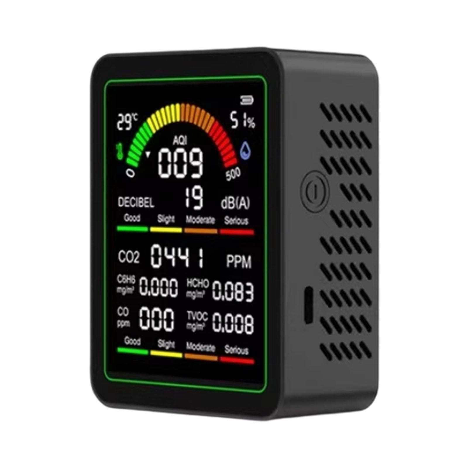 Air Quality Monitor With CO2 C6H6 Formaldehyde TVOC Temperature Humidity Detections And Noise Meter For Home Offices Lab