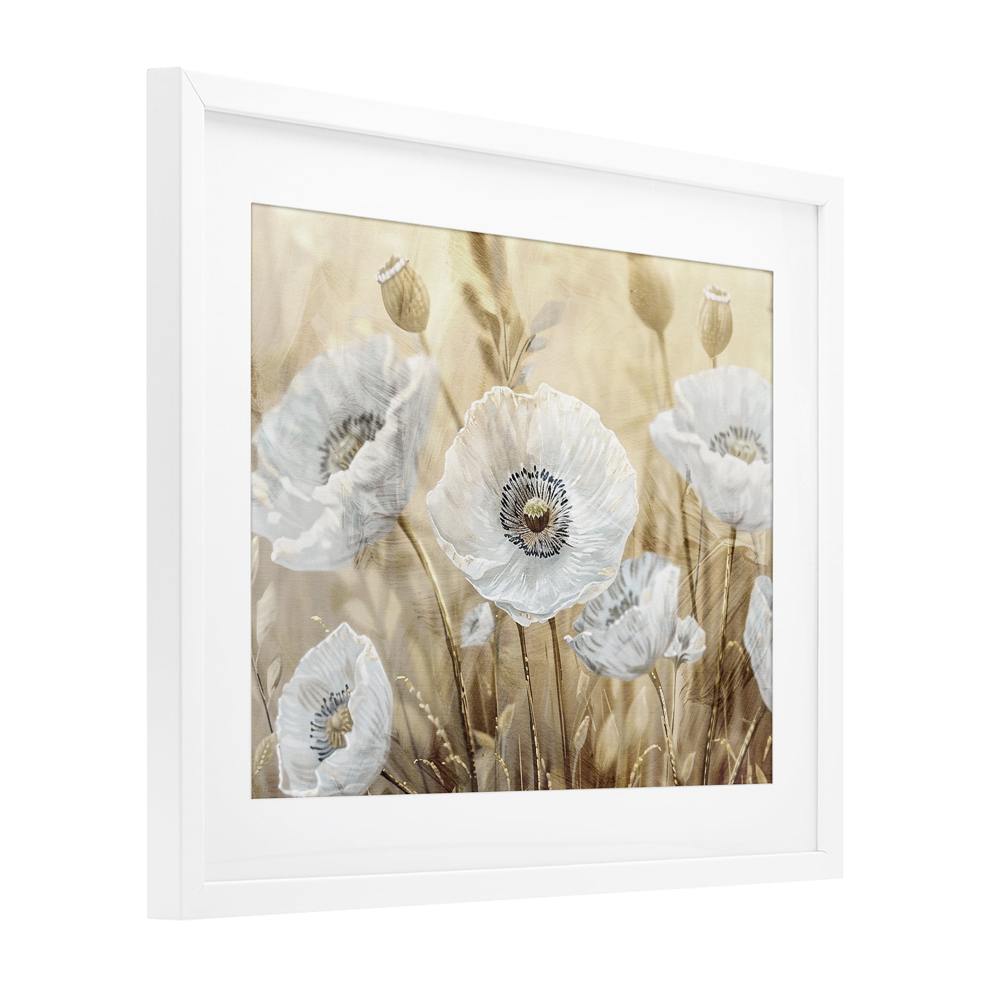 Stupell Industries White Poppies Beige Field White Framed Print Under Glass, design by Kim Allen