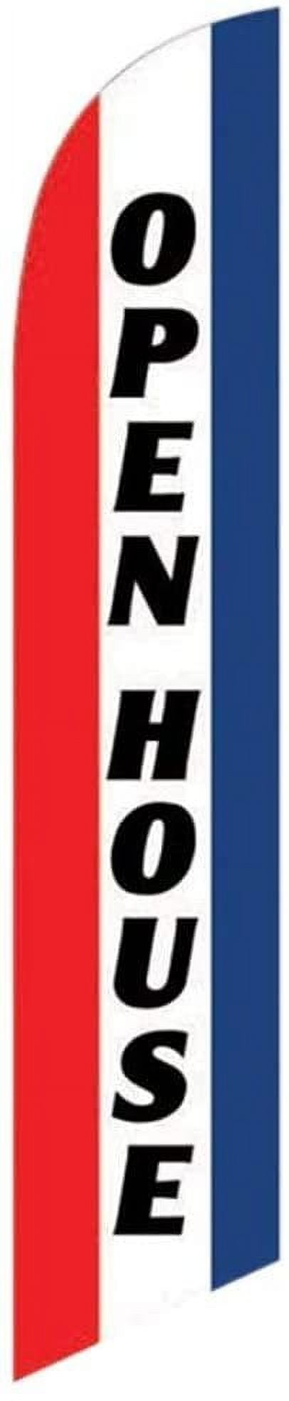 Open House for Real Estate Red/Blue Advertising Feather Flag Banner Sign - Complete 15ft Pole kit, Ground Spike and Carry Bag.