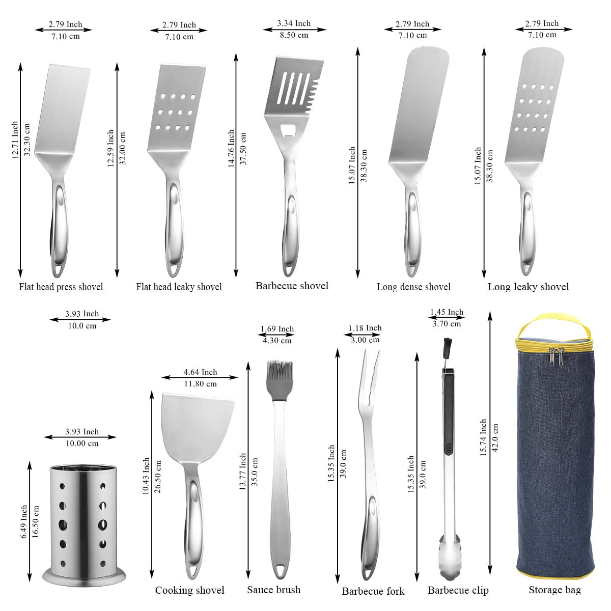 ReaNea Silver Barbecue Set of 10 Stainless Steel Grill Tool Set for All Grill Types and Dishwasher Safe