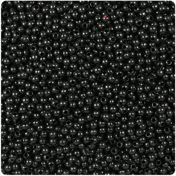 BeadTin Black Opaque 3mm Round Plastic Beads (1oz)