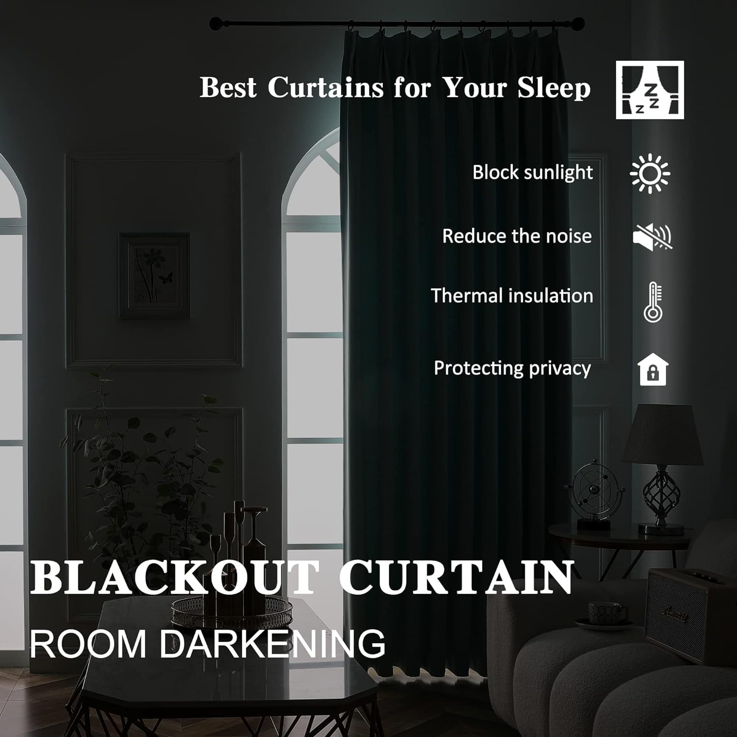 Homi Drapes Triple Pinch Pleated Blackout Curtains Thermal Insulated Room Darkening Drapes for Bedroom/Livingroom Along with 2 Panels,Tiebacks,Hooks (Barley Corn, 52"x63")