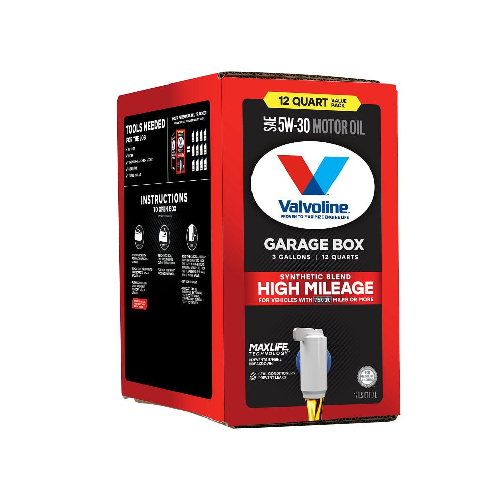 (2 pack) Valvoline High Mileage MaxLife 5W-30 Synthetic Blend Motor Oil 12 QT Garage Box