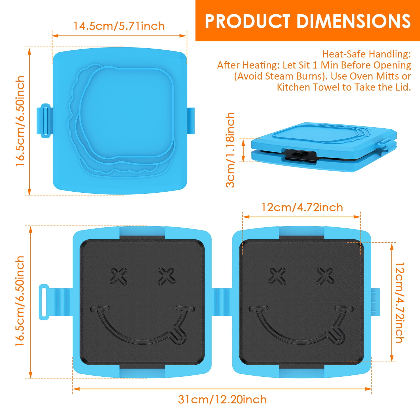 Grusce Microwave Sandwich Maker, Toastie Maker, Sandwich Toaster, 3 Minute Microwave Toastie Grill, Safe Panini Press Dishwasher Safe for Travel Office Dorm RV
