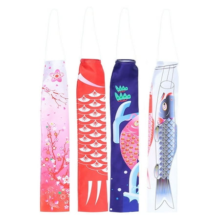

NUOLUX 4pcs Japanese Carp Flags Hanging Fish Flags Japanese Silk Carp Pendants