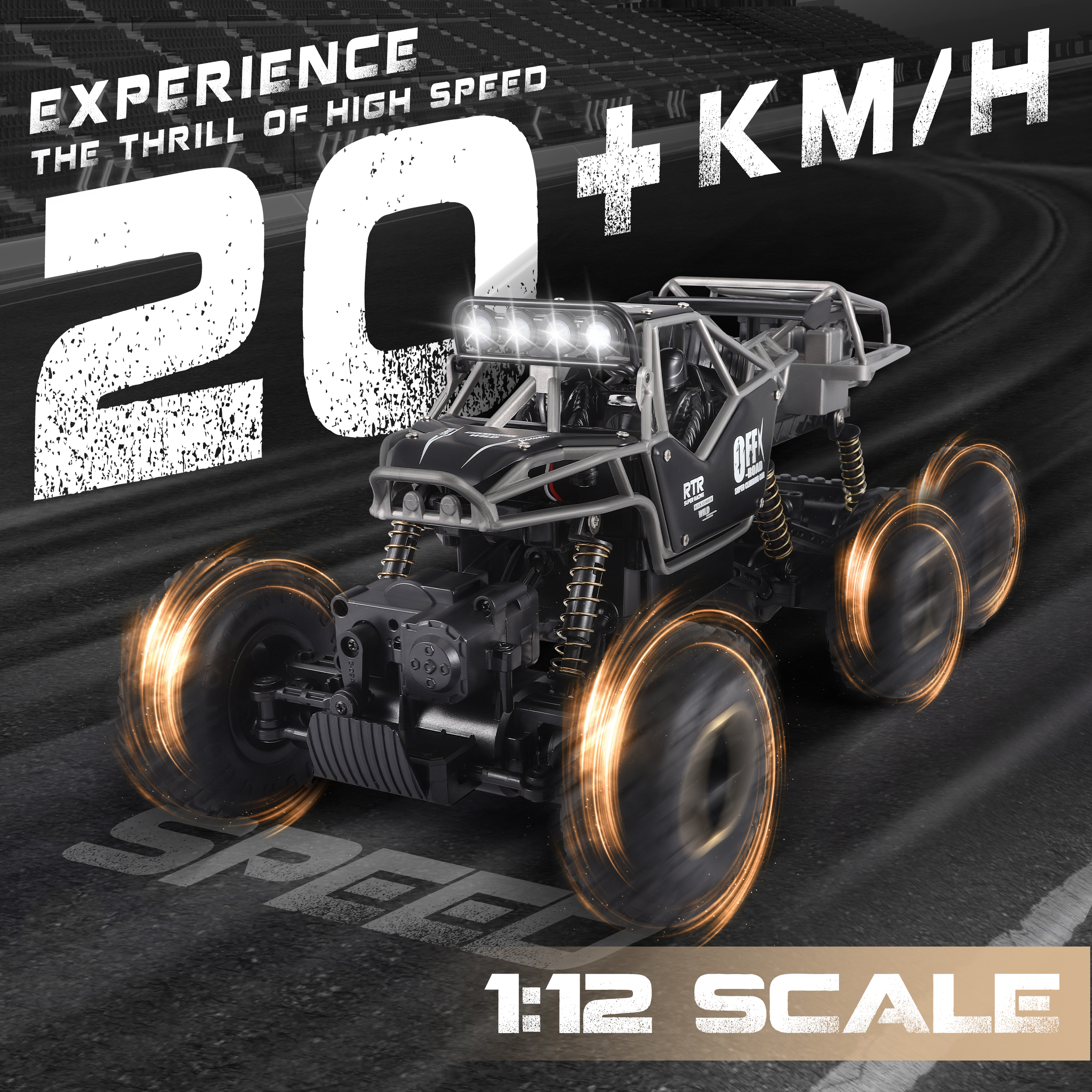 AMTPM 1:12 Large RC Cars,4WD Large Remote Control Monster Truck 2.4 GHz Alloy RC Cars for Kids Adults Age 6 + Birthday Gifts ，2 Batteries(Black)