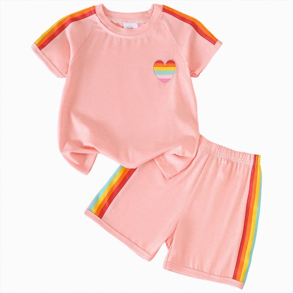 Toddler Baby Girl Clothes Summer Outfits Short Sleeve Elastic Sweatshirt and Shorts 2 Piece Sweatsuit Set 6-12 Months 12-24 Months 2t 3t 4t 5t 6t 7t 8t 9t Children 4-5 Years